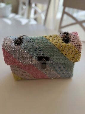 Kurt Geiger Pastel Tweed Brixton Lock Bag with Chain Strap